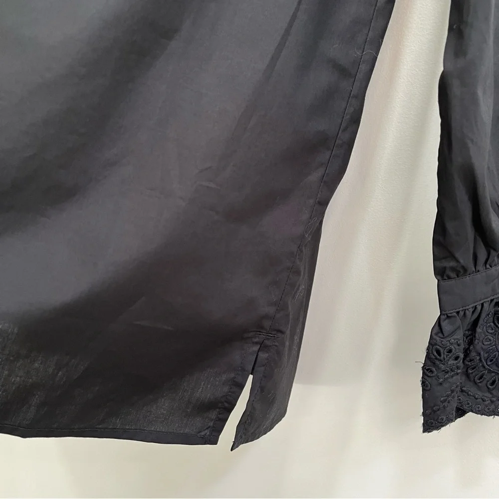 NWT J.Crew Womens Size Small Black Eyelet-Embroidered V-Neck Blouse Top Cotton